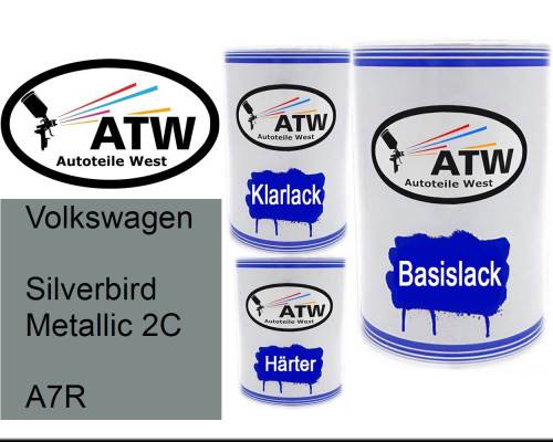 Volkswagen, Silverbird Metallic 2C, A7R: 500ml Lackdose + 500ml Klarlack + 250ml Härter - Set, von ATW Autoteile West.